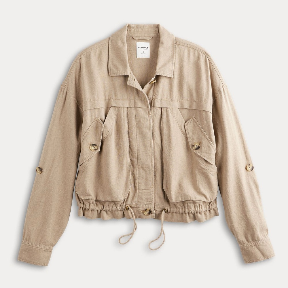 Beige Linen Utility Jacket